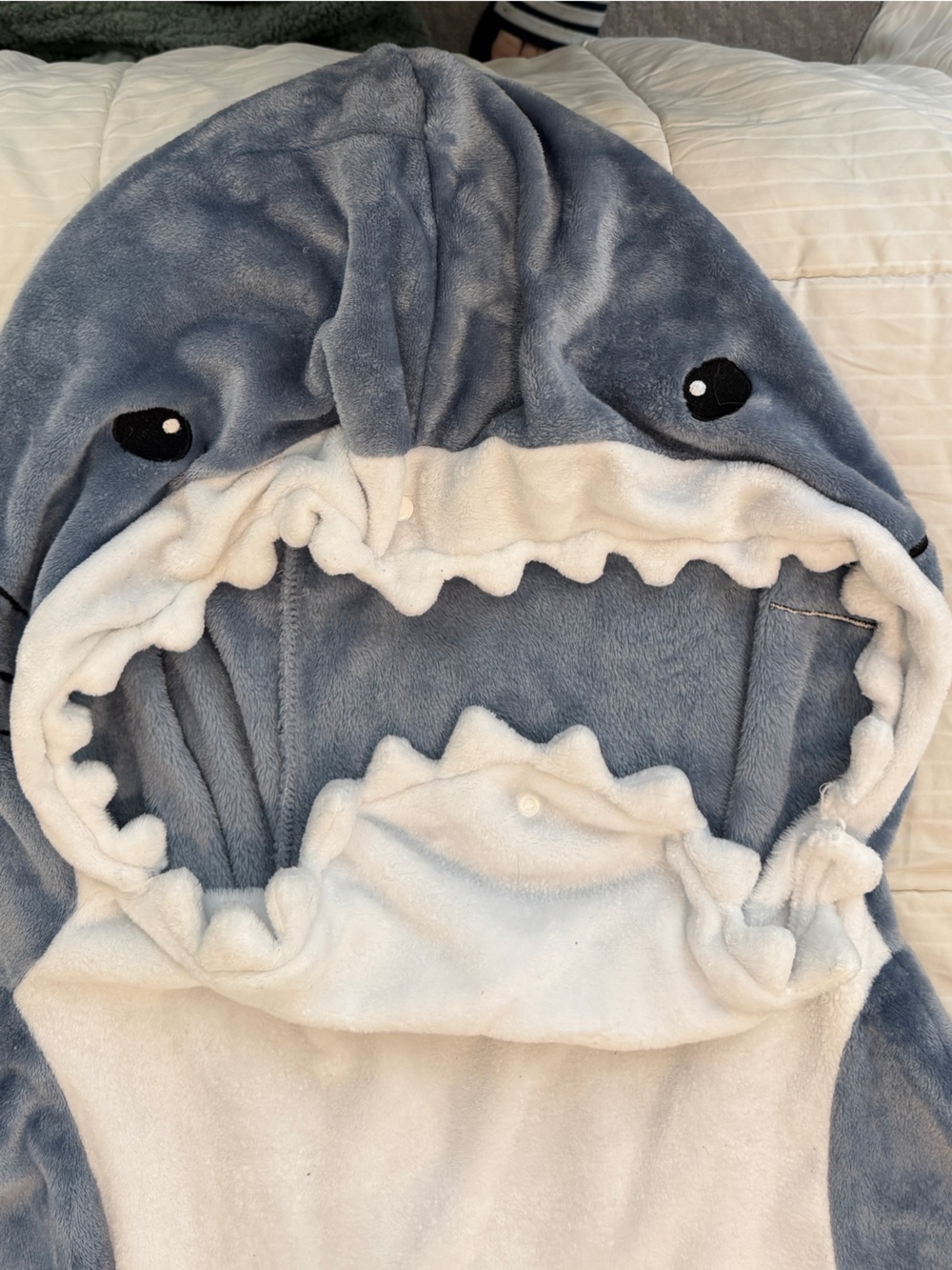 Plush Shark Hooded onsie - Blue and White